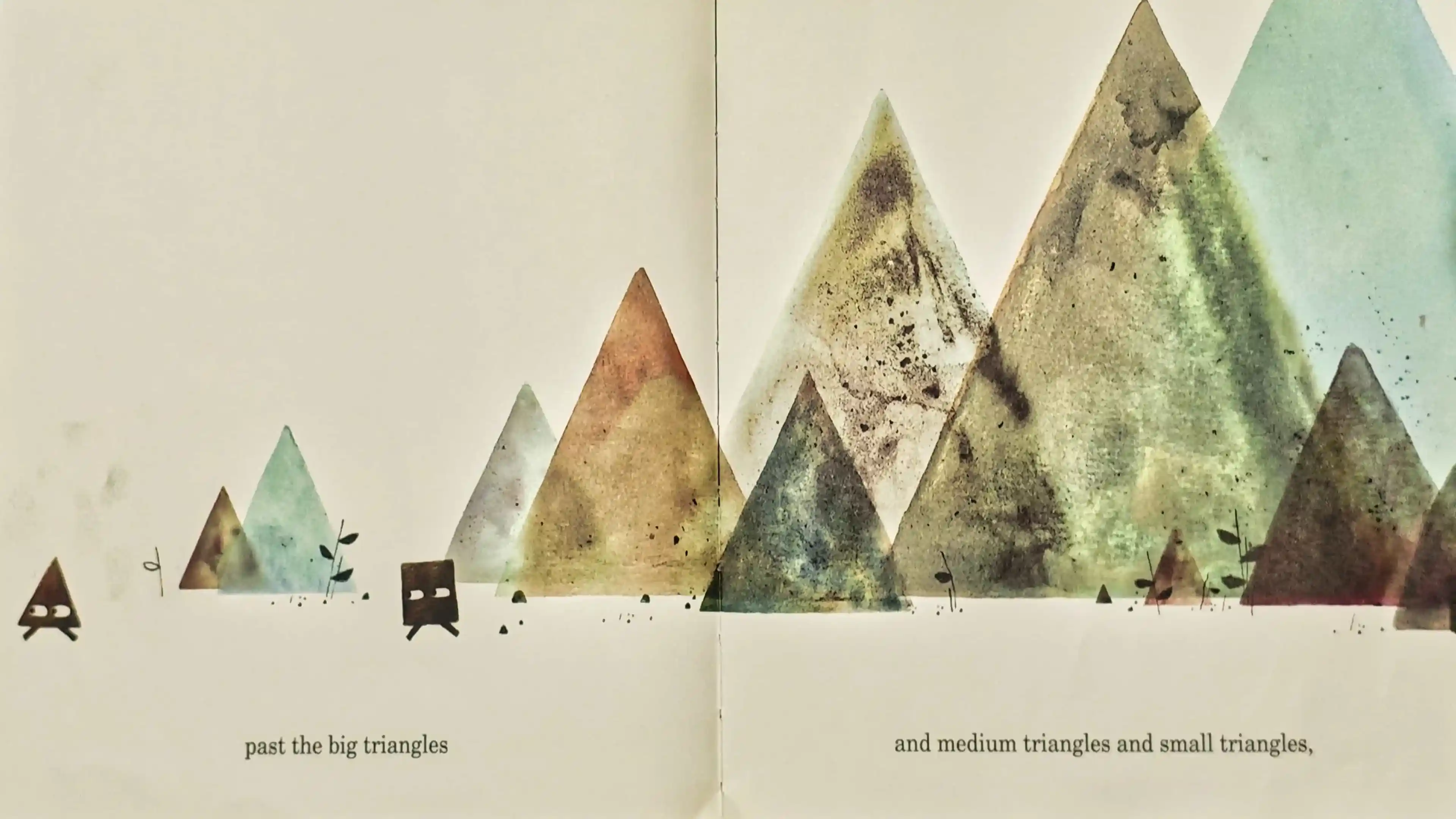 Triangle inside his triangle house, with Square blocking the doorway and the room gone dark