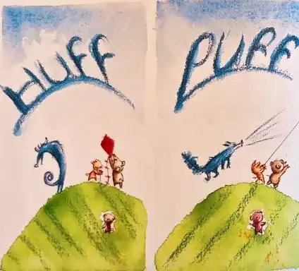 A wolf huffs and puffs while the kite rises above the meadow